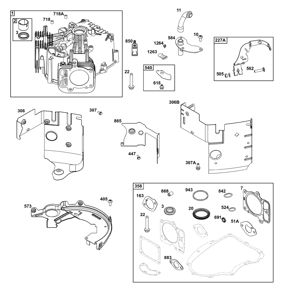 Cylinder Group Diagram and Parts List for 40U777-0003-B5 400000 - 699999 Briggs and Stratton Engine